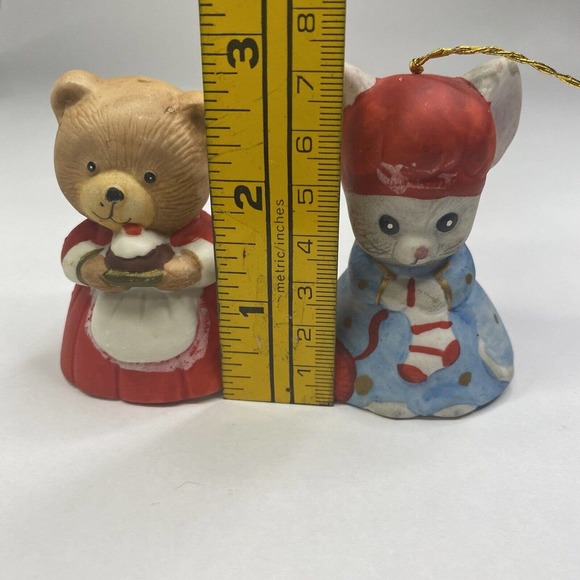 2/Two Jasco 1980 Critter Bells Mouse & Bear Porcelain Christmas Bell Vintage - Picture 9 of 12